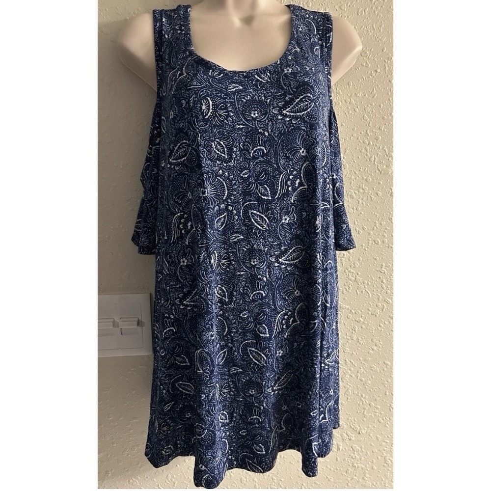 New 2X Westport Open Shoulder Navy Multi Top #1162*15